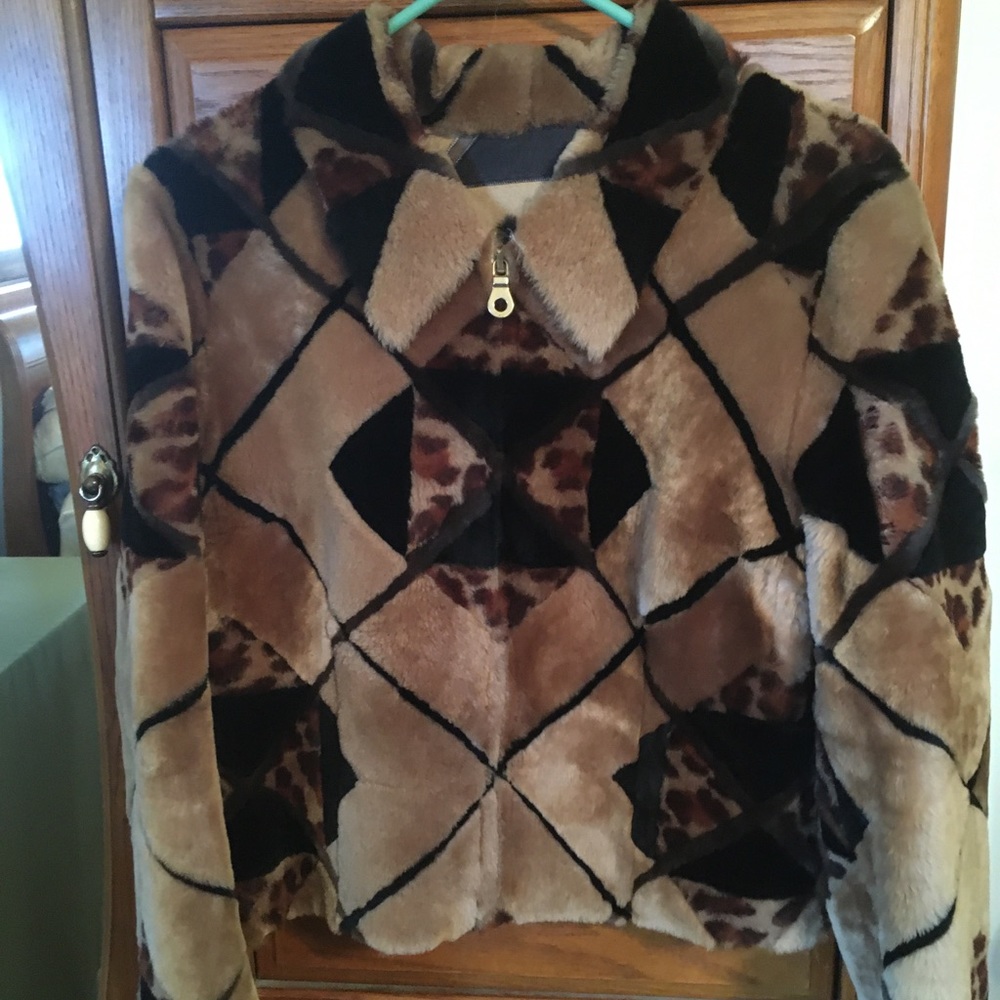 Leopard Printed Shearling Leather Jacket - image 1
